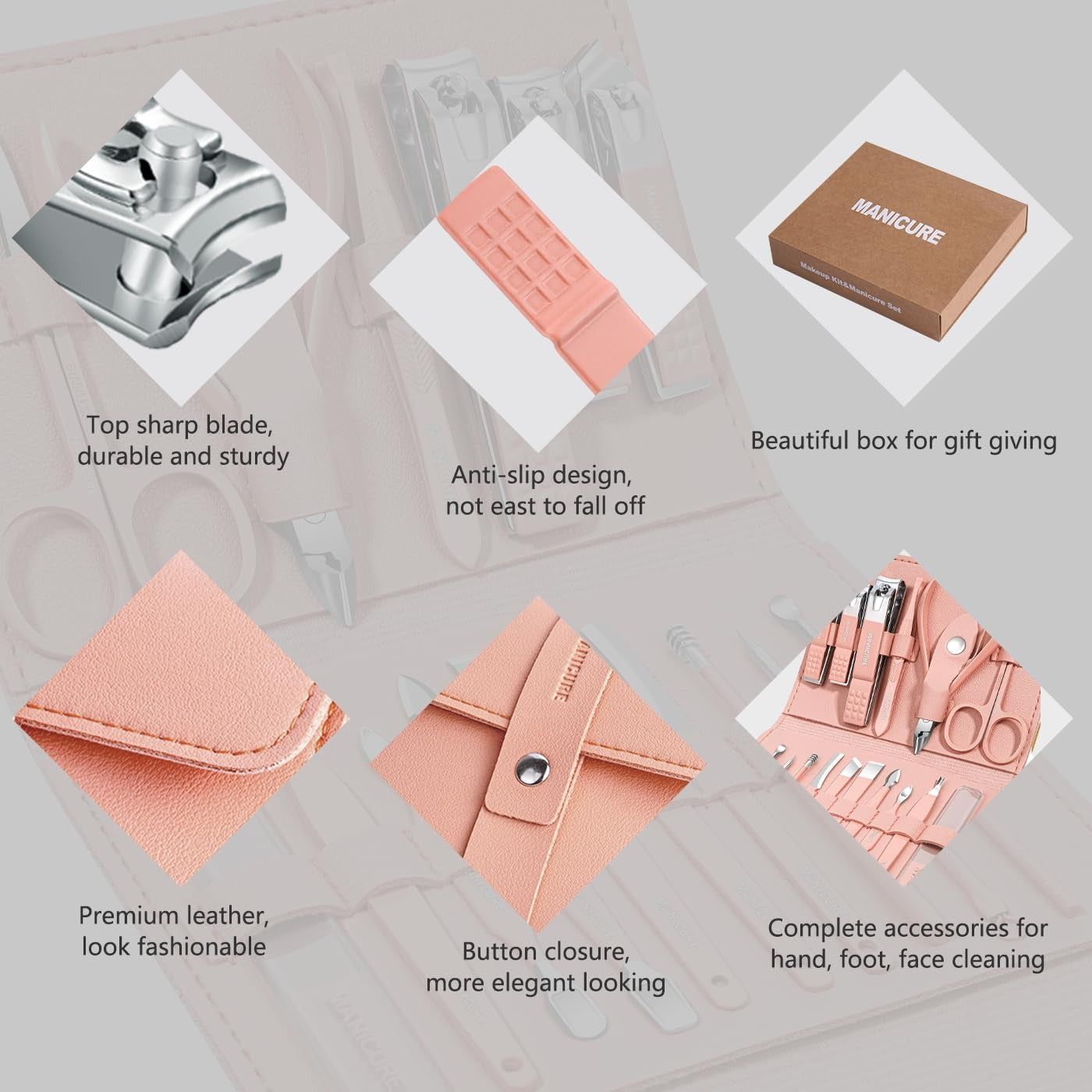 16-in-1 Stainless Steel Manicure & Pedicure Nail Care Kit – Nail Clipper Set with Travel Case