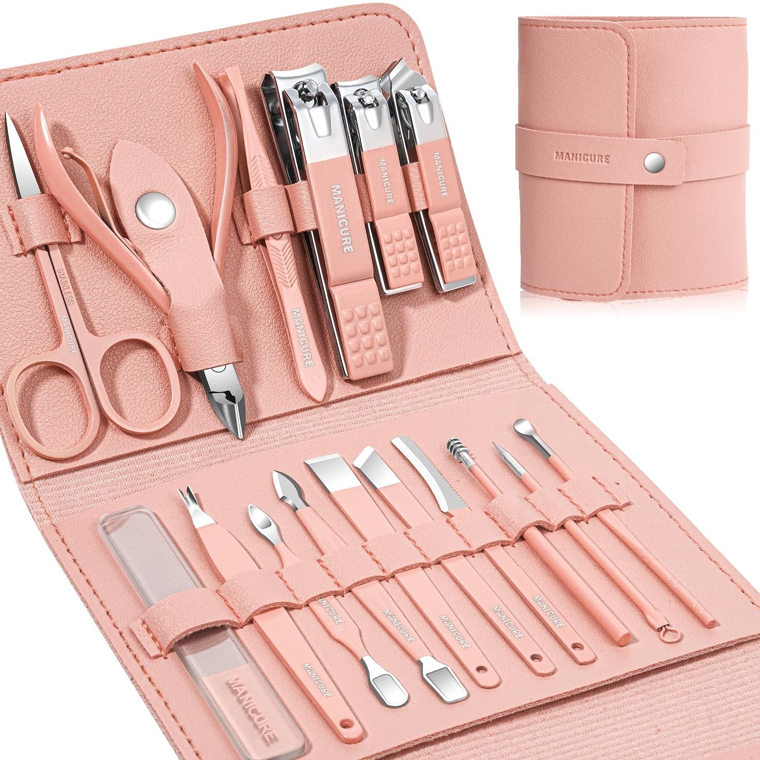 16-in-1 Stainless Steel Manicure & Pedicure Nail Care Kit – Nail Clipper Set with Travel Case